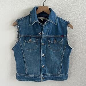Tommy Hilfiger Cuff Off Sleeve Y2K 90s Denim Jean Jacket Vest Small